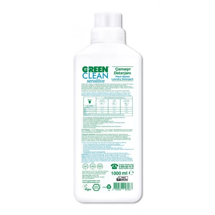 Üreticiniz Sensitive Parfümsüz Bitkisel Çamaşır Deterjanı 1000 Ml