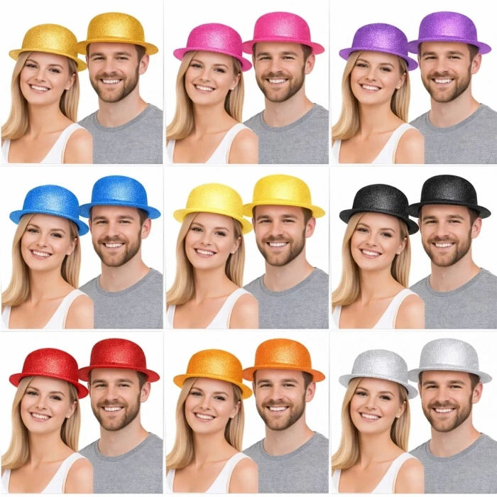 Üreticiniz Simli Melon Şapka 9’lu Set - 9 Renk Parti Ve Kostüm Şapkası