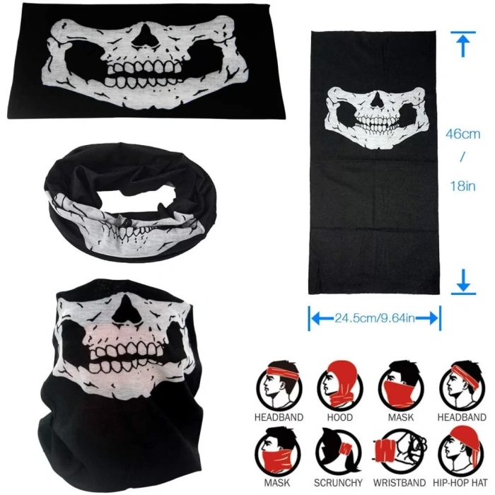 Üreticiniz Siyah Renk Dikişsiz Çok Fonksiyonlu Çene Kafatası Yüz Maskesi Baf Buff Bandana Boyunluk Bileklik