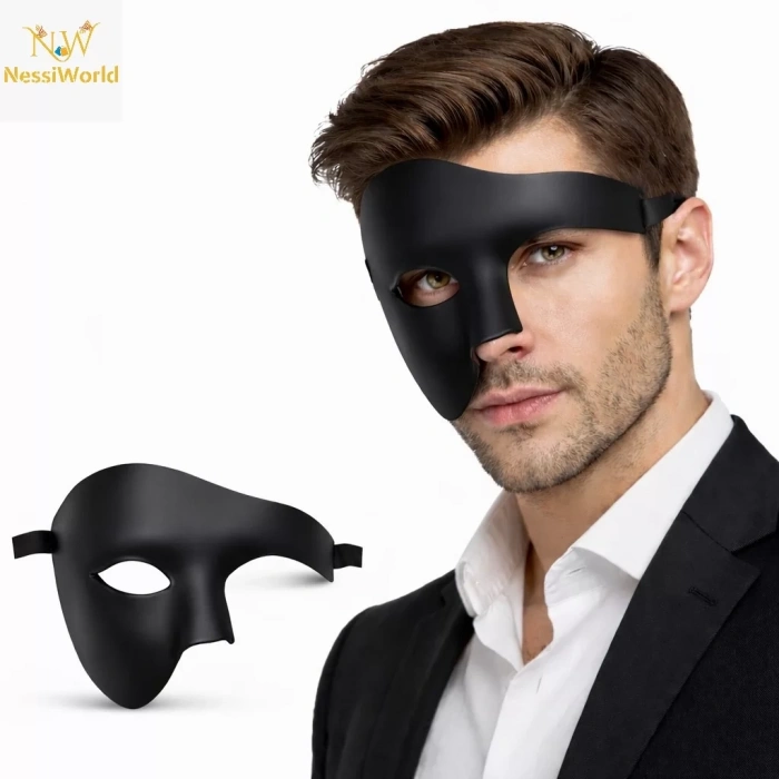 Üreticiniz Siyah Yarım Erkek Maske – Phantom Parti & Balo Maskesi