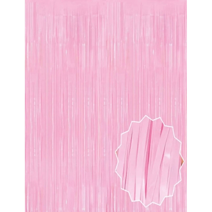 Üreticiniz Soft Pembe Püsküllü Kapı Perdesi - Parti, Baby Shower, Cinsiyet Partisi 1x2 M