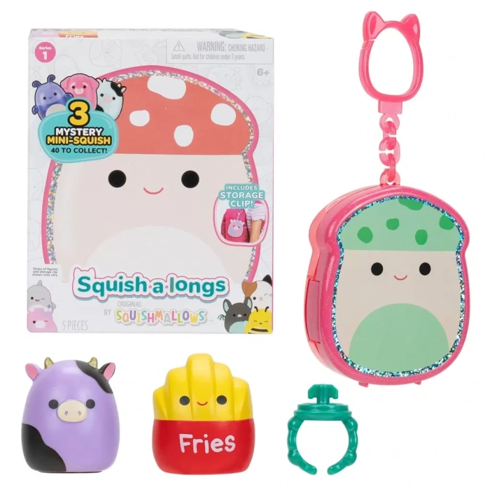Üreticiniz Squish-a-longs 3 Figür + Yüzük Çantalı Sürpriz Paket Seri 1