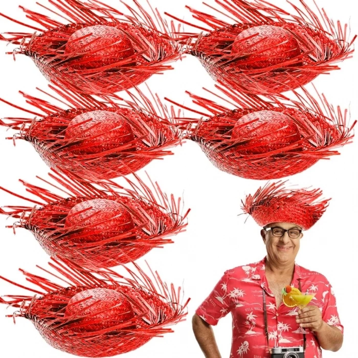 Üreticiniz Tropikal Parti Kırmızı Hasır Hawaii Şapkası 13x36 Cm