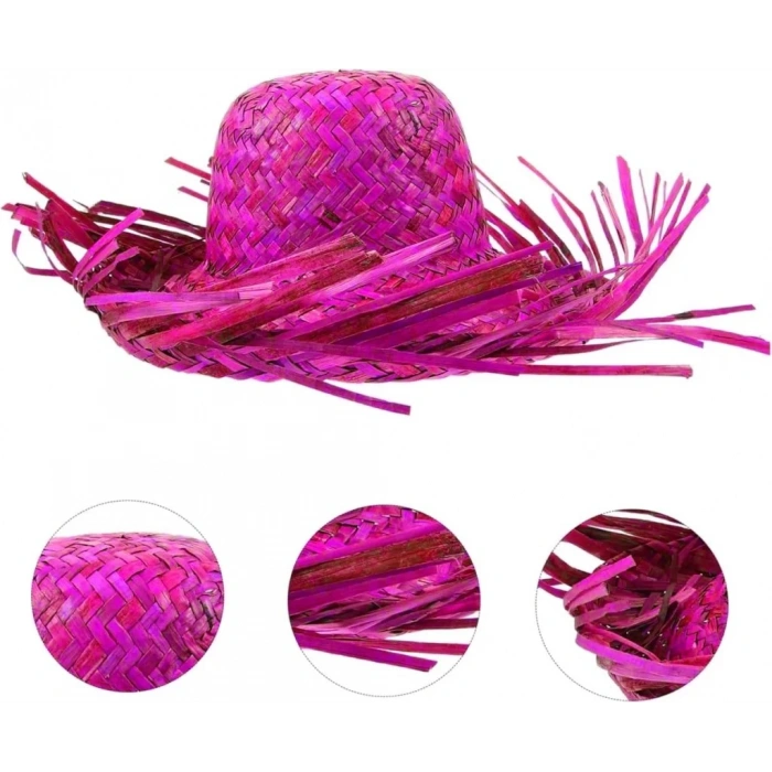 Üreticiniz Tropikal Parti Pembe Fuşya Hasır Hawaii Şapkası 13x36 Cm