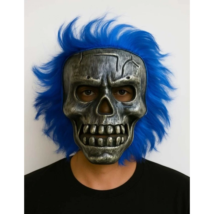 Üreticiniz Wild Skull - Gümüş Kafatası Mavi Saçlı İskelet Maske