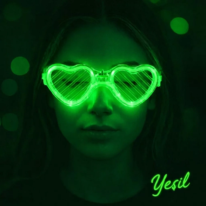 Üreticiniz Yeşil Led Işıklı Kalp Gözlük – 3 Modlu Parti