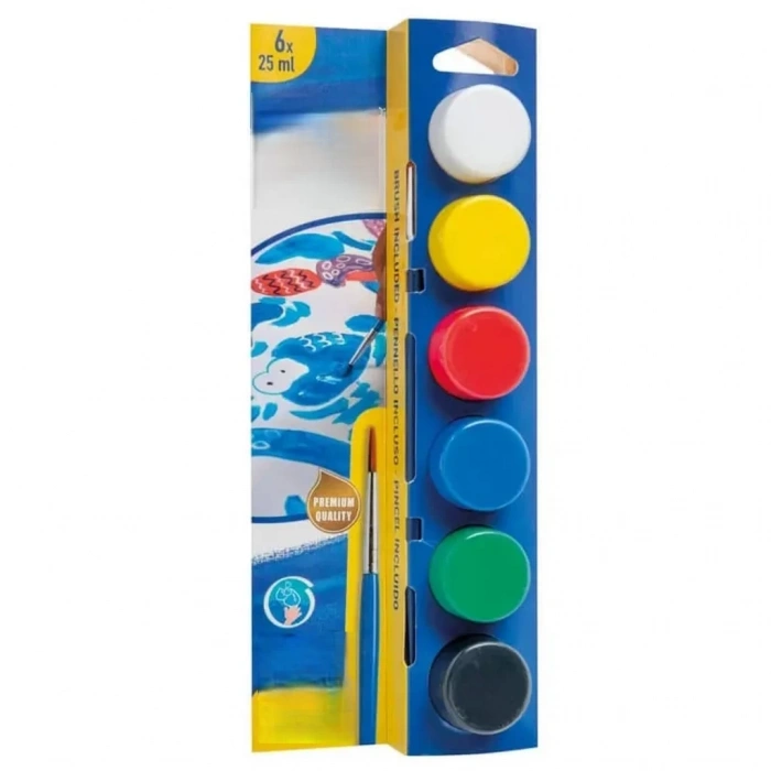 Üreticiniz Yıkanabilir Sulu Boya 25 Ml X 6 Renk Fırçalı Set