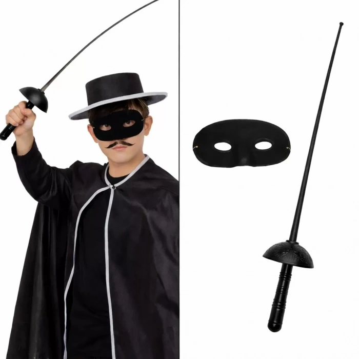 Üreticiniz Zorro Kostüm Plastik Aksesuar Seti – Maske Ve Kılıç (67 Cm)