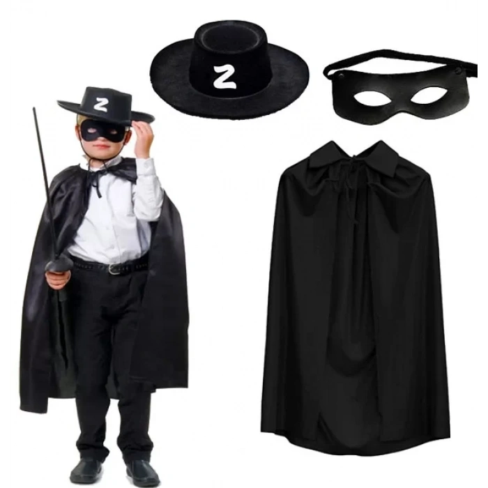 Üreticiniz Zorro Pelerini Şapkası Ve Maske Seti Çocuk Boy