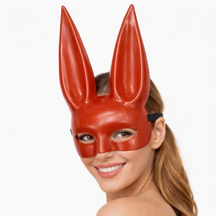 Uzun Kulaklı Kırmızı Lüks Tavşan Maskesi