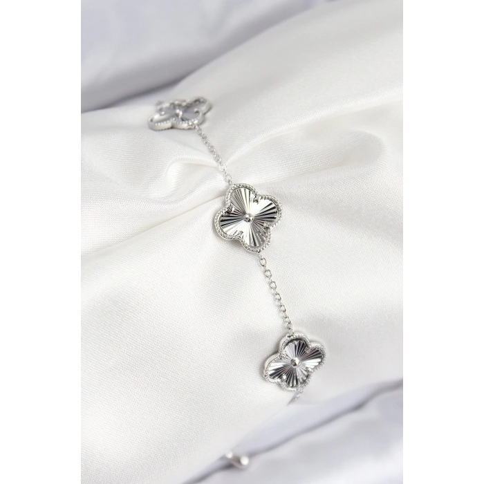 VIP Pirinç Yonca Model Gümüş Renk Kadın Bileklik