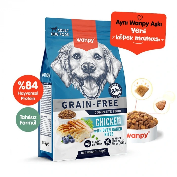 Wanpy Tavuklu Tahılsız Yetişkin Köpek Maması 1.5 Kg