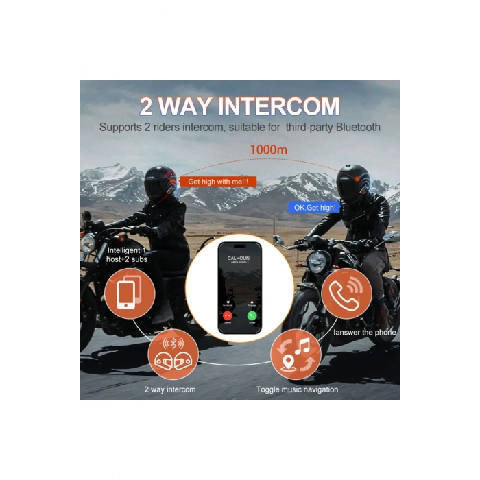 Yeni Model Y80-2x Motosiklet İntercom 2 Kişilik Bağlantı Rgb Işıklı Bluetooth Kulaklık Seti