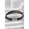 316L Çelik Gold Renk Gemi Dümen Figür Siyah Renk Çift Sıra Burgu Desenli Deri Kordon Erkek Bileklik