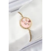 316L Çelik Zincir Pembe Mineli Sanatsal Portre İnci Detaylı Çiçek Model Gold Renk Kadın Bileklik