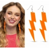 80’ler 9039lar Retro Neon Turuncu Şimşek Küpe 10 Cm
