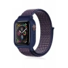 Newface Apple Watch 38mm Hasırlı Cırtcırtlı Kasalı Kordon - Lacivert-mürdüm