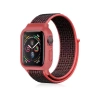 Newface Apple Watch 38mm Hasırlı Cırtcırtlı Kasalı Kordon - Siyah-pembe