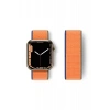 Newface Apple Watch 38mm Hasırlı Cırtcırtlı Kordon - Lacivert-turuncu