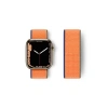 Newface Apple Watch 38mm Hasırlı Cırtcırtlı Kordon - Lacivert-turuncu