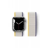 Newface Apple Watch 38mm Hasırlı Cırtcırtlı Kordon - Sarı-beyaz