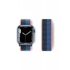 Newface Apple Watch 38mm Hasırlı Cırtcırtlı Kordon - Siyah-mavi