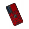 Newface Samsung Galaxy S22 Kılıf Pars Lens Yüzüklü Silikon - Kırmızı