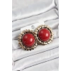 Pirinç Bordo Vintage Model Gold Renk Kadın Küpe