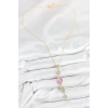 Pirinç Zincir Pembe Gold Renk Zirkon Taşlı Y Kolye