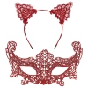 Romantik Kırmızı Dantel Maske Seti – Kedi Kulaklı Taç Ve Maske 3 No