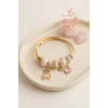 Tedy Bear Model Gold Renk Pembe Charmlı Bileklik