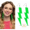Üreticiniz 80’ler 90'lar Retro Neon Yeşil Şimşek Küpe 10 Cm