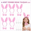 Üreticiniz Full Pembe Renk Tavşan Sahne Seti 6'lı Set Taç Papyon Kuyruk