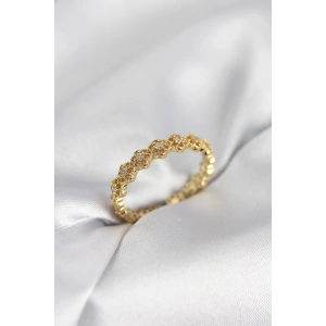 Sıralı Çiçek Model Gold Renk Zirkon Taşlı Kadın Yüzük