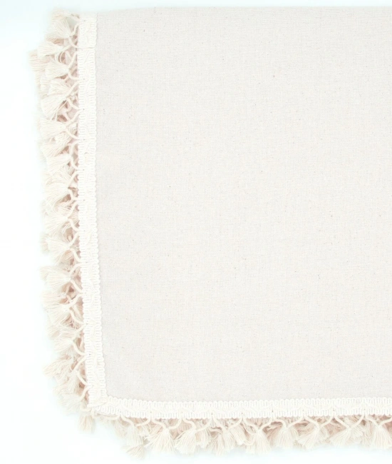 Organik Ham Keten Krem Ponponlu Masa Örtüsü