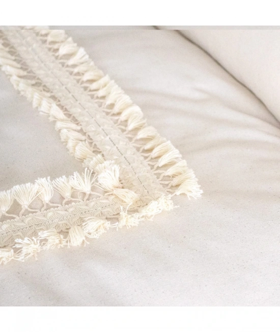 Ham Keten Krem Ponponlu Tek Kişilik Nevresim Takımı(YEDEK YASTIKLI)