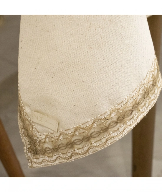 Organik Ham Keten Krem Jüt Dantelli Masa Örtüsü