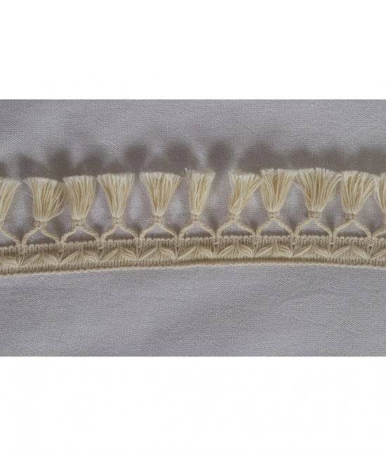 Beyaz Pamuk Keten Çift Kişilik Mozaik Ponponlu (yedek Yastıklı) Nevresim Takımı