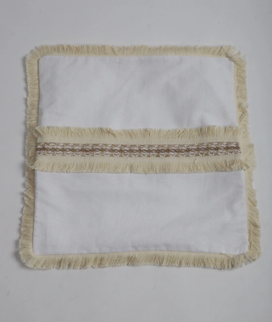 Beyaz Keten Jüt Dantelli Kırlent 2 Adet Kırlent Kılıfı (43 x 43)