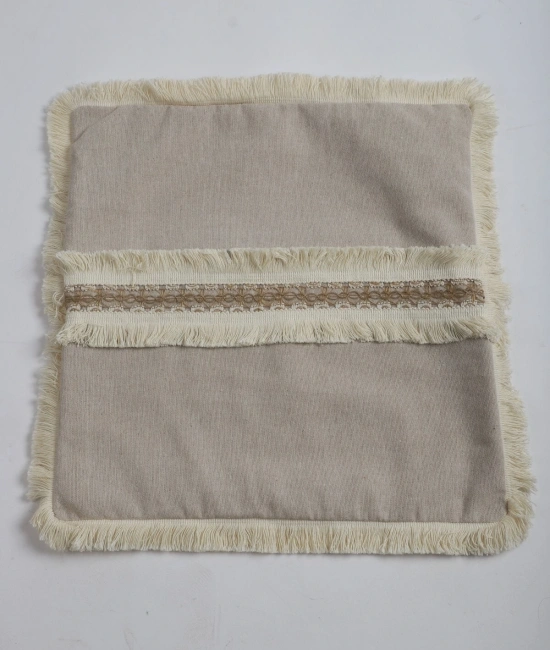 Bej Keten Jüt Dantelli Kırlent 2 Adet Kırlent Kılıfı (43 x 43)