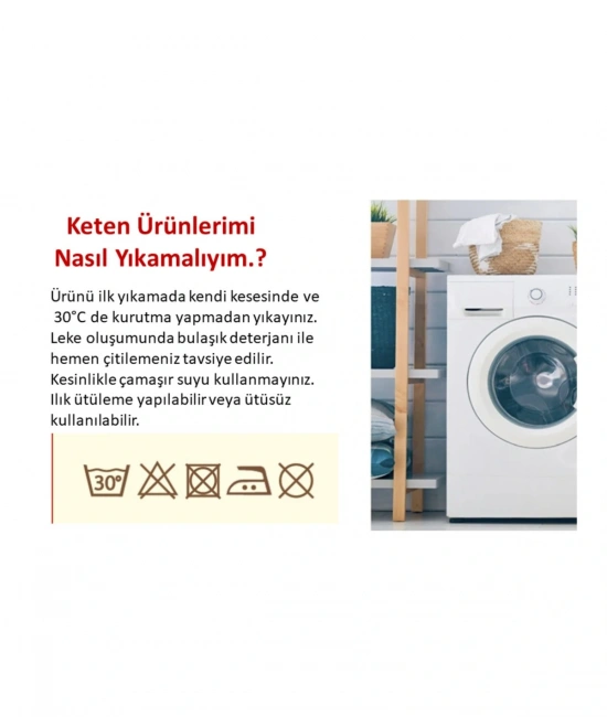 3 Püsküllü Ara Desenli Keten Krem Kırlent 2 Adet Kırlent Kılıfı