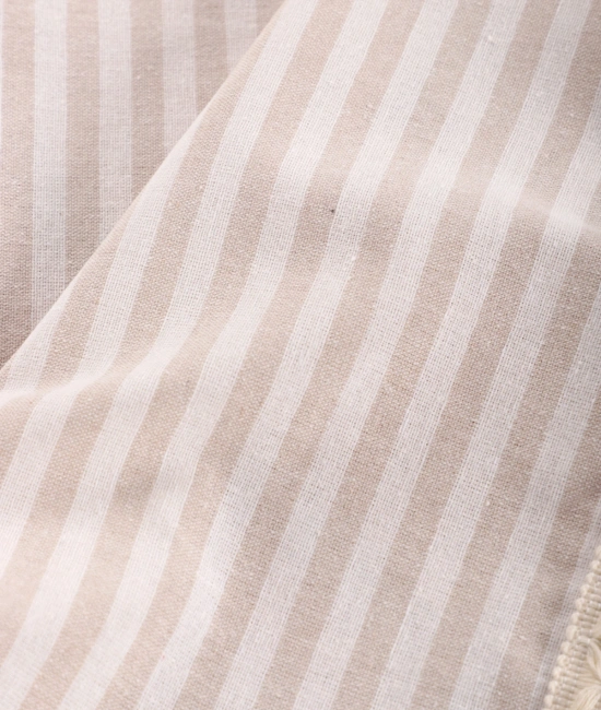 Bej Çizgili Keten Ponponlu Masa Örtüsü