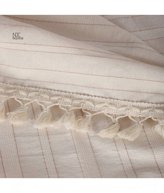 Buldan Dokuması Çizgili Krem Keten Ponponlu Masa Örtüsü