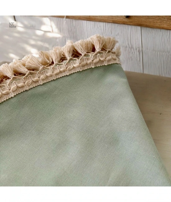 Premium Keten Adaçayı Yeşil YUVARLAK Ham Ponponlu Masa Örtüsü