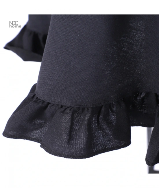 Siyah Keten YUVARLAK FIRFIRLI Masa Örtüsü