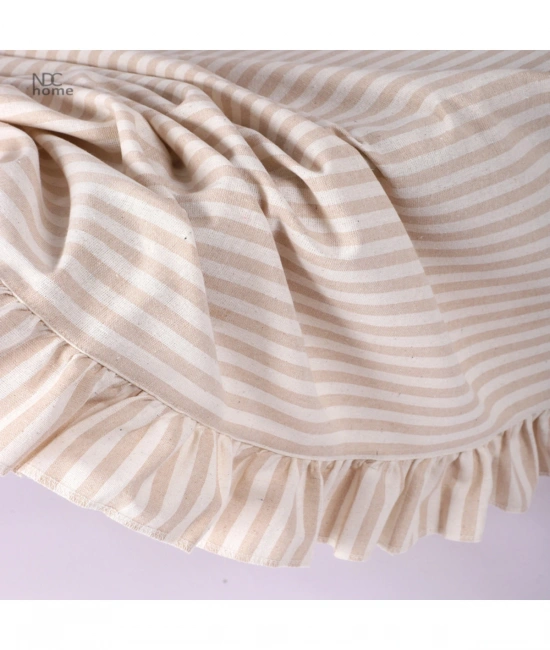 Sütlü Kahve Çizgili Keten YUVARLAK FIRFIRLI Masa Örtüsü