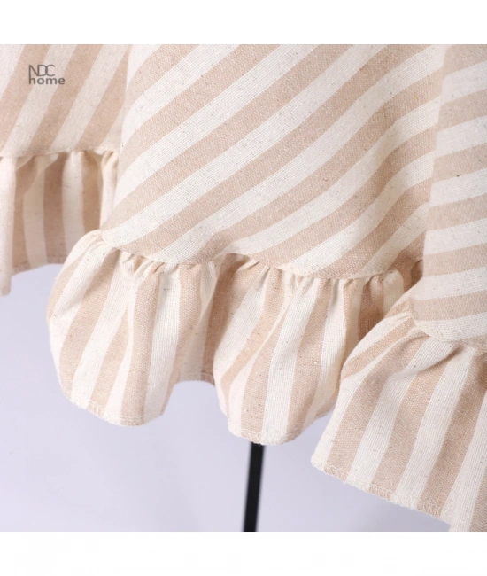Sütlü Kahve Çizgili Keten YUVARLAK FIRFIRLI Masa Örtüsü