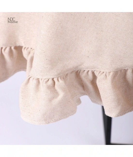 Bej Keten Yuvarlak Firfirli Masa Örtüsü