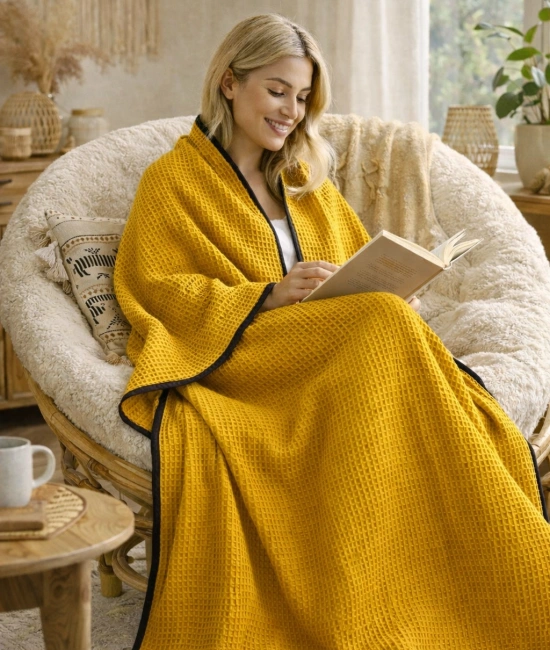 Waffle Dokuma Çok Amaçlı Pike TV Şalı / Battaniyesi - Sarı