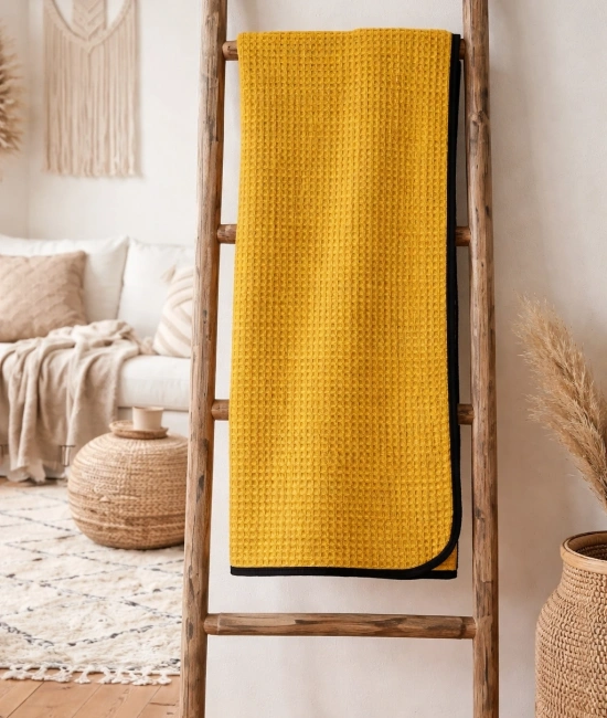 Waffle Dokuma Çok Amaçlı Pike TV Şalı / Battaniyesi - Sarı